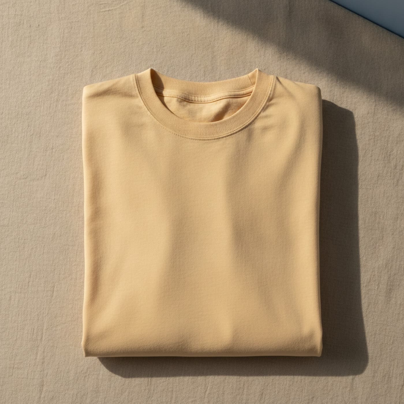 Camiseta oversize color crema doblada, sin estampar
